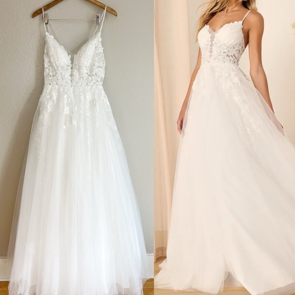 Height of Love White Embroidered Beaded Backless A-Line Gown - Picture 1 of 12